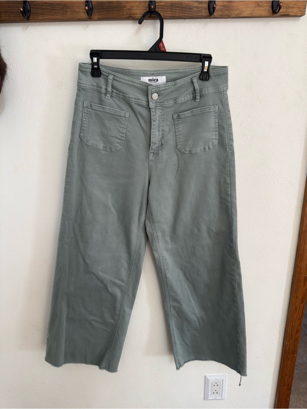 Mica Los Angeles Sage Green Wide-Leg Crop Denim Jeans